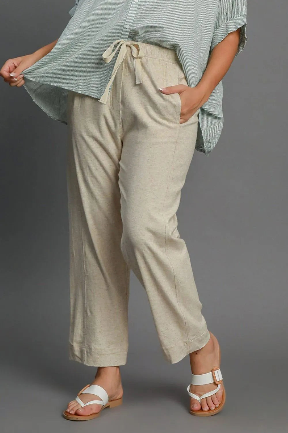 Isla Linen Blend Drawstring Pants – Curve & Plus - Be Juliet