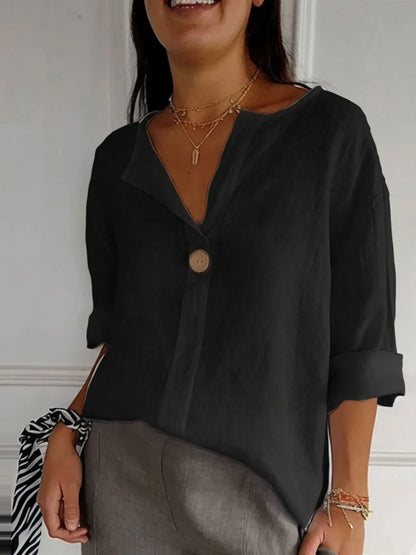Catalina Notched Linen-Blend Blouse — Plus Size - Be Juliet