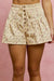 SO ME Floral Print Denim Pintuck Elastic Waist Shorts - Butter Yellow, front view on model - Be Juliet