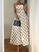 Polka Dot Strapless Midi Dress - Be Juliet