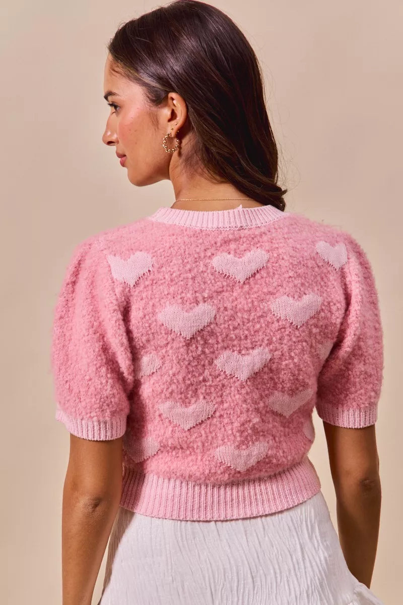 SO ME All Over Heart Valentine Cropped Sweater - Be Juliet