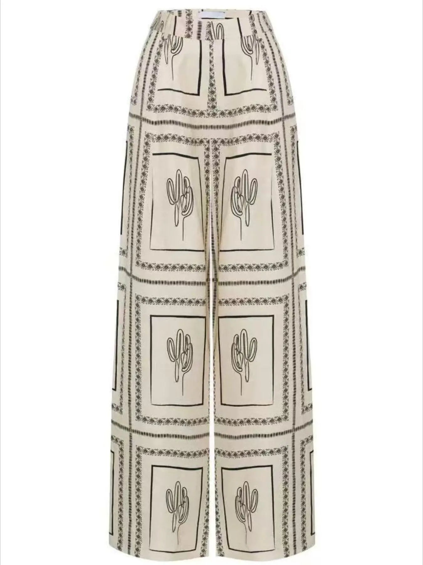 Catalina Printed Button-Up Shirt &amp; Pants Set - Beige, close-up detail - Be Juliet
