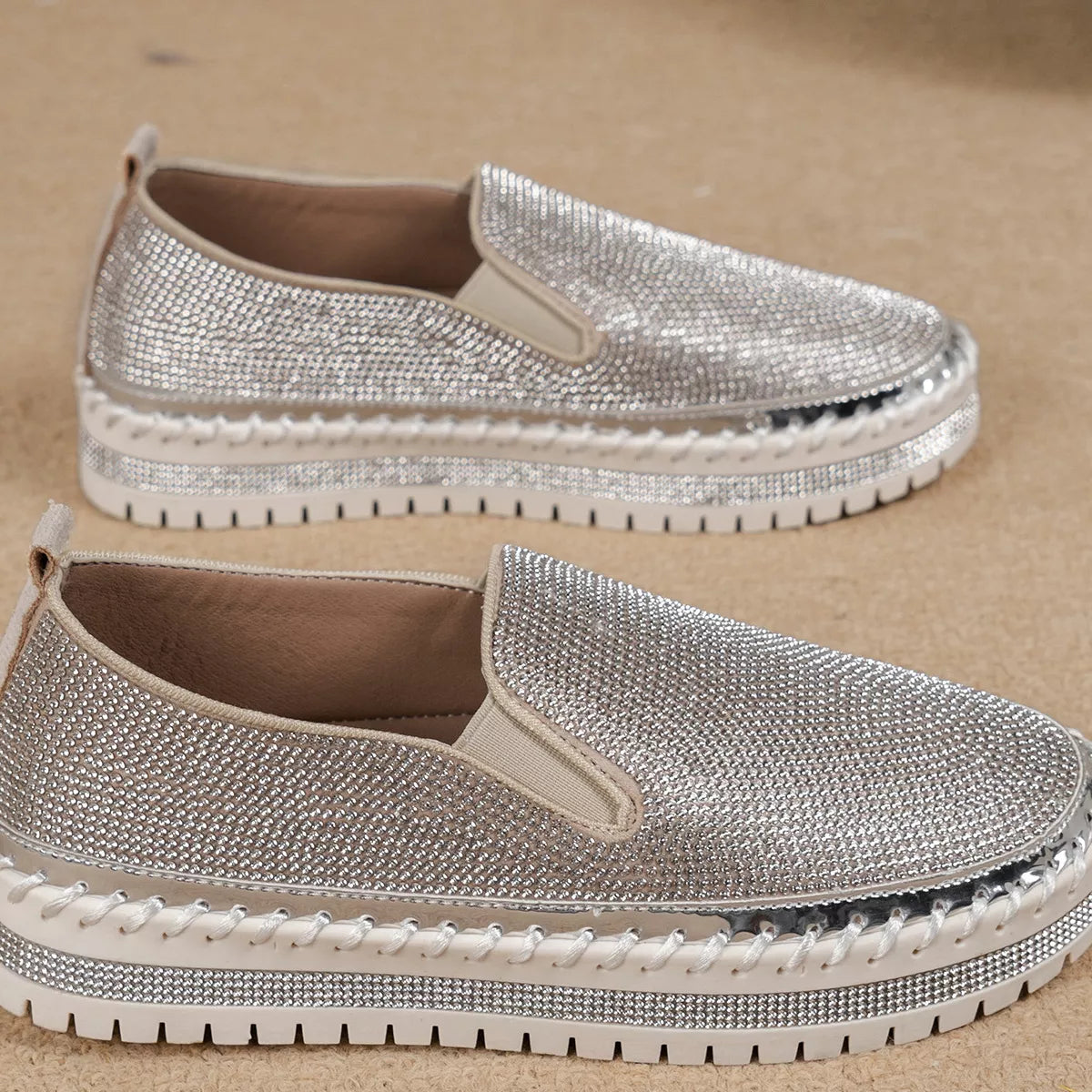 Rhinestone Round Toe Platform Loafers - Be Juliet