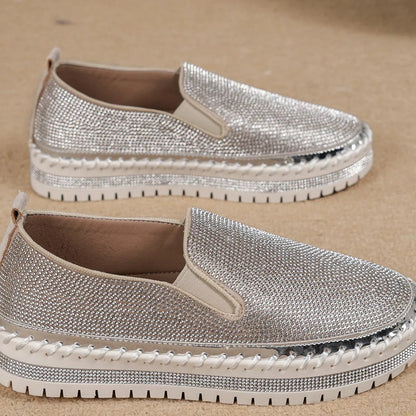 Rhinestone Round Toe Platform Loafers - Be Juliet