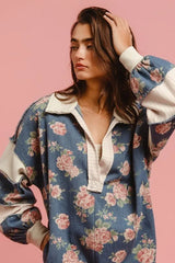 Chantalle Floral Denim Romper – Contrast Collar