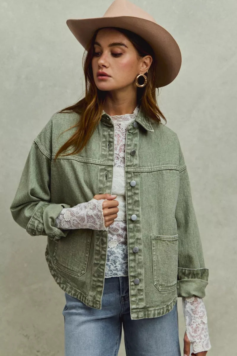 Renée Vintage-Washed Twill Shacket - Be Juliet