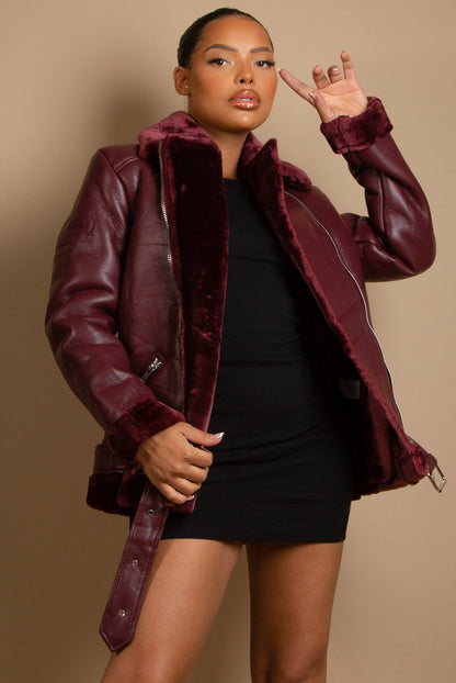 Faux Fur Collar Aviator Jacket - Khaki, 3/4 angled view on model - Be Juliet