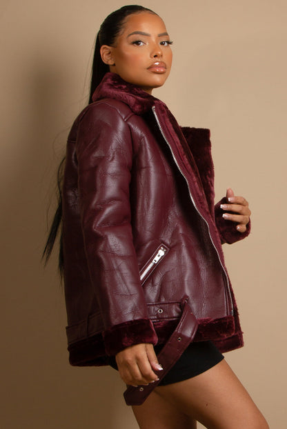 Faux Fur Collar Aviator Jacket - Khaki, close-up detail - Be Juliet