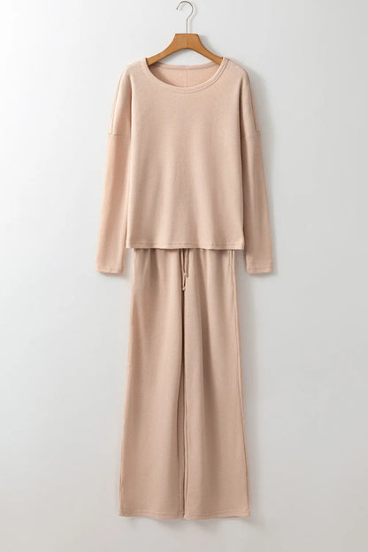 Long Sleeve Top and Drawstring Pants Lounge Set - Be Juliet