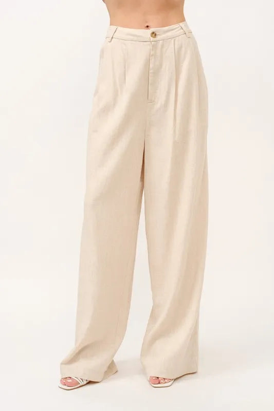 And The Why High-Rise Wide Leg Linen Pants - Be Juliet