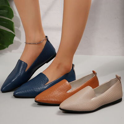 Snake Print Pointed Toe Slip-Ons - Be Juliet