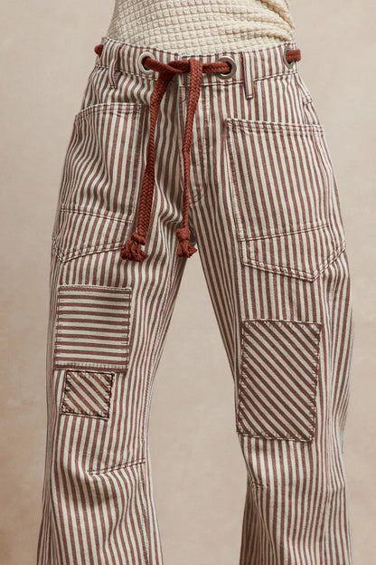 BiBi Drawstring Striped Twill Barrel Pants - Be Juliet