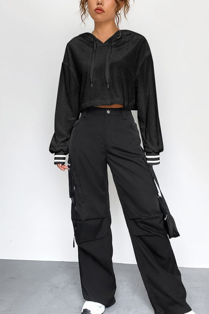 Drawstring Drop Shoulder Long Sleeve Hoodie - Be Juliet
