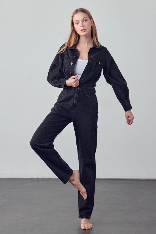 Camille High Waist Flap Pocket Denim Jumpsuit - Be Juliet