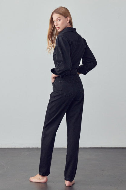 Camille High Waist Flap Pocket Denim Jumpsuit - Be Juliet