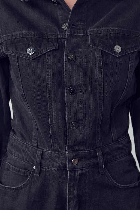 Camille High Waist Flap Pocket Denim Jumpsuit - Be Juliet