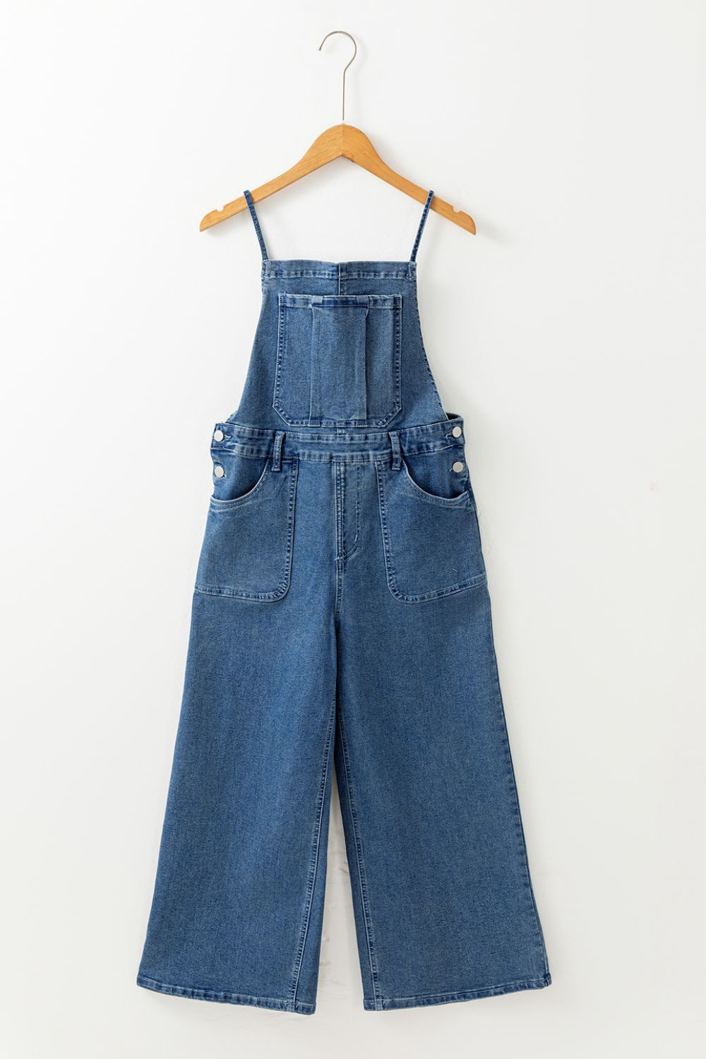 Adjustable Tie Straps Wide Leg Denim Overalls - Be Juliet