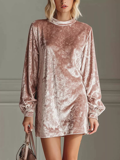 Vivienne Velvet Long Sleeve Mini Dress — Plus Size - Be Juliet