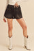 Aemi + Co Frayed Hem Elastic Waist Denim Shorts - Black, front view on model - Be Juliet