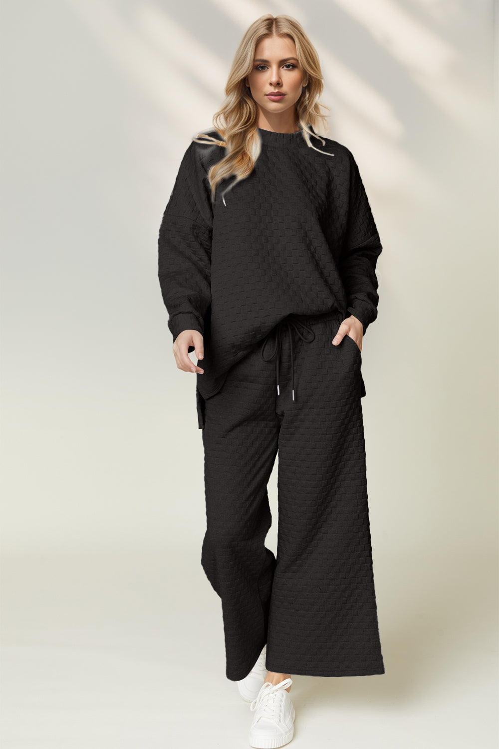 Checkered Top and Wide Leg Pants Lounge Set - Be Juliet