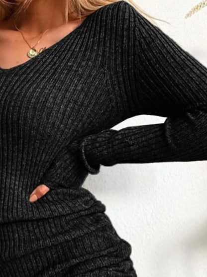 Elara Ribbed Knit Drawstring Bodycon Sweater Dress — Plus Size - Be Juliet