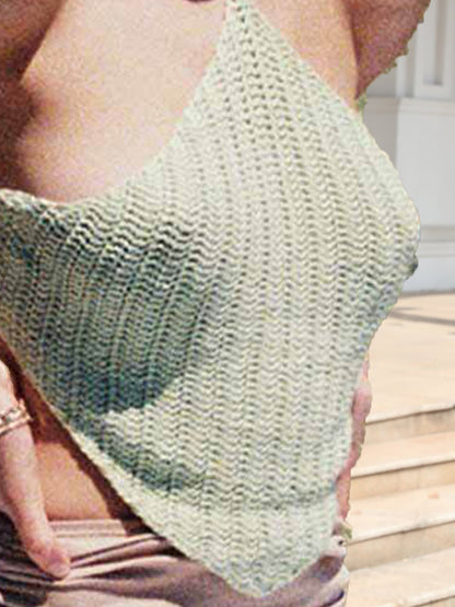 Mandi Tie Back Sleeveless Tank Top - Light Green, back tie detail close-up on model - Be Juliet