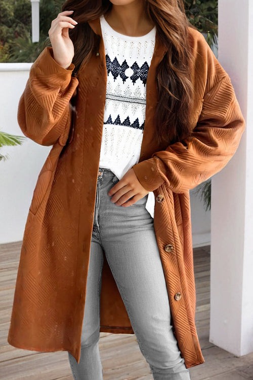 Textured Collared Button-Up Drop Shoulder Coat - Be Juliet