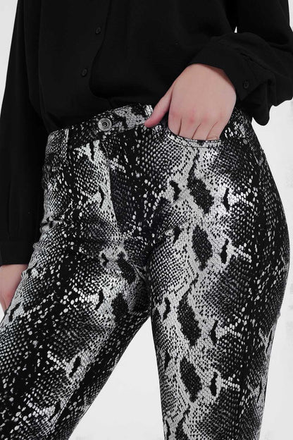 Vera Shiny Skinny Pants – Black Snake Print - Be Juliet