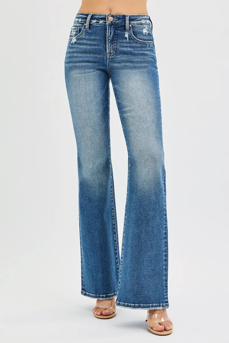 RISEN Full Size Tummy Control High Rise Flare Jeans Plus Size - Be Juliet