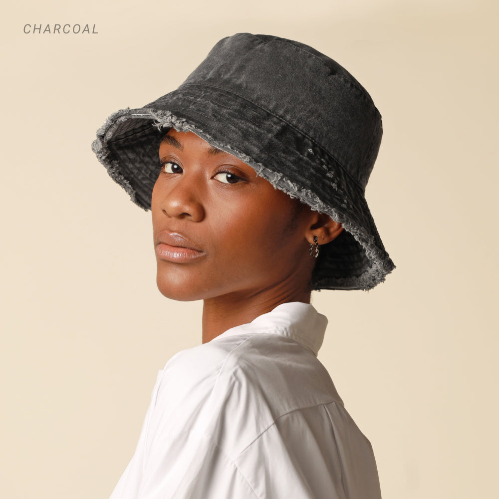 Clara Wide Brim Frayed Bucket Hat – Natural - Be Juliet