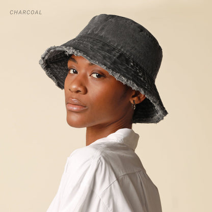 Clara Wide Brim Frayed Bucket Hat – Natural - Be Juliet
