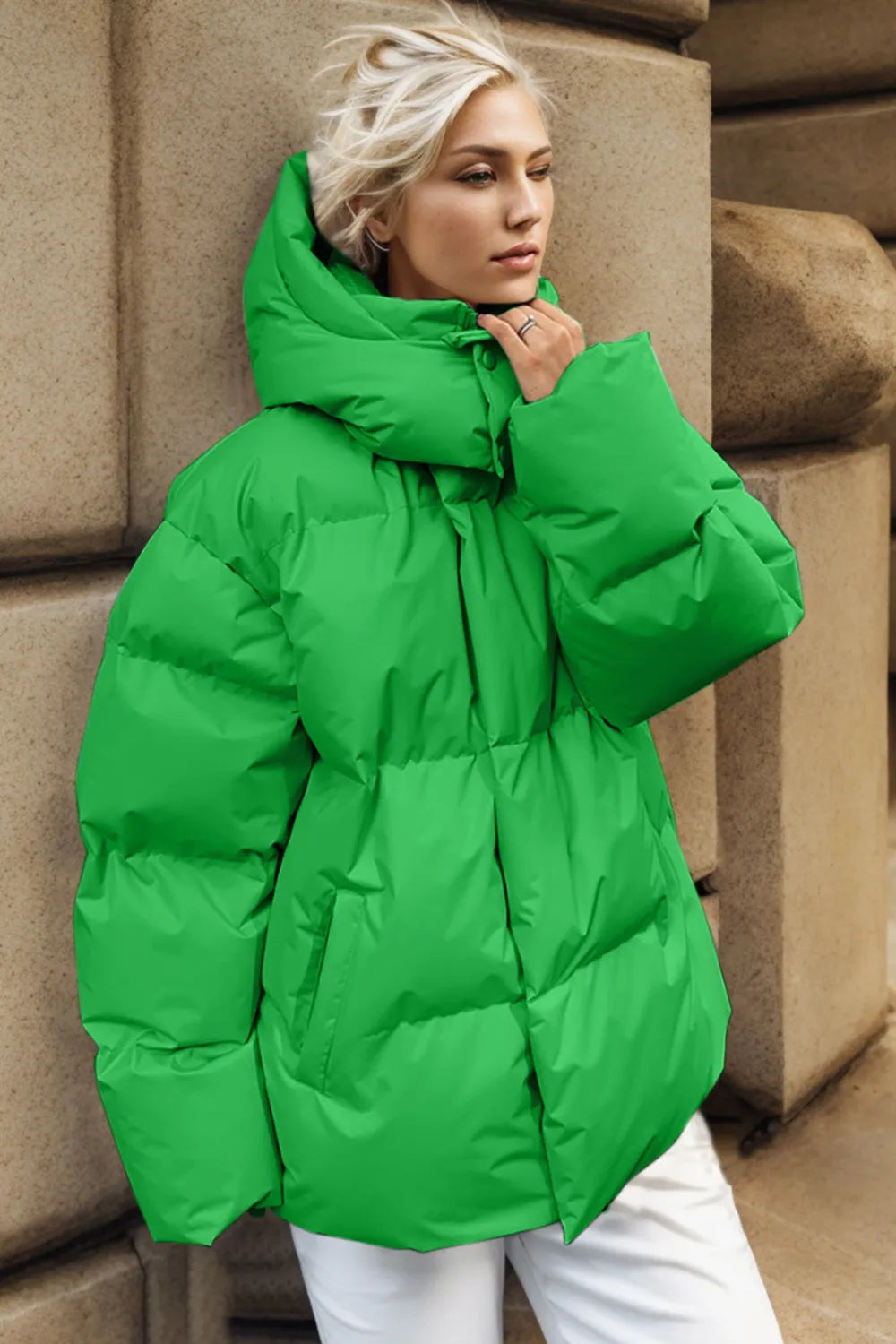 Pocketed Zip Up Hooded Puffer Jacket - Be Juliet