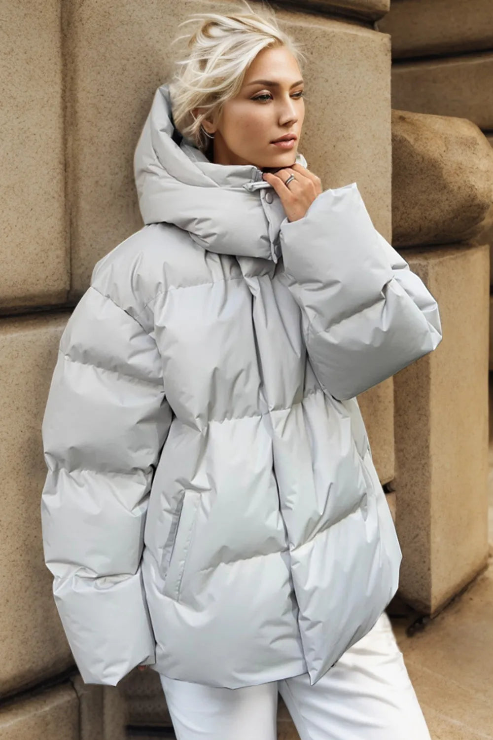 Pocketed Zip Up Hooded Puffer Jacket - Be Juliet
