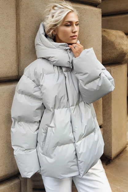 Pocketed Zip Up Hooded Puffer Jacket - Be Juliet