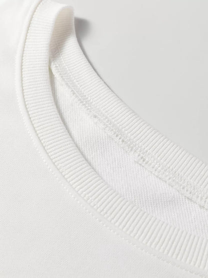 Striped Trim Round Neck Top and Pants Set - White, close-up detail - Be Juliet