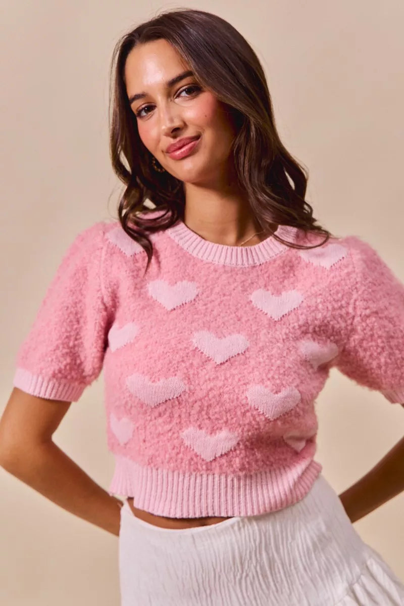 SO ME All Over Heart Valentine Cropped Sweater - Be Juliet