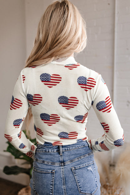 Americana Heart Mesh Long Sleeve Bodysuit - White, back view on model - Be Juliet