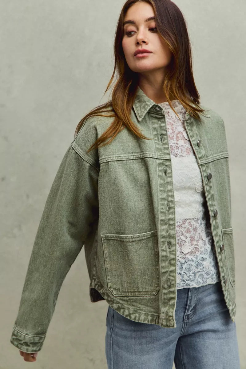 Renée Vintage-Washed Twill Shacket - Be Juliet