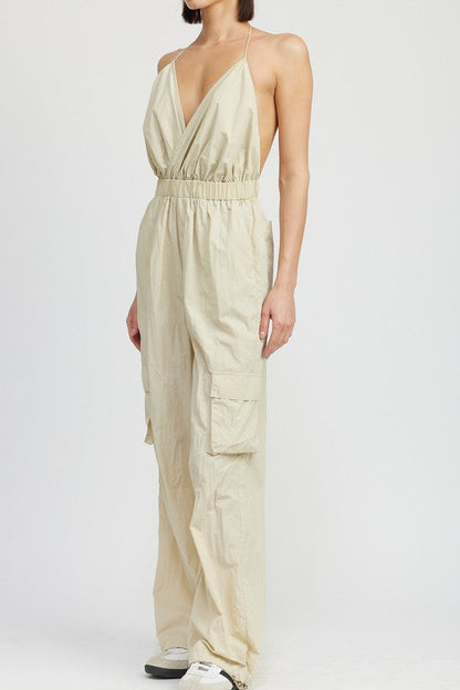 Spaghetti Strap Cargo Jumpsuit - Be Juliet