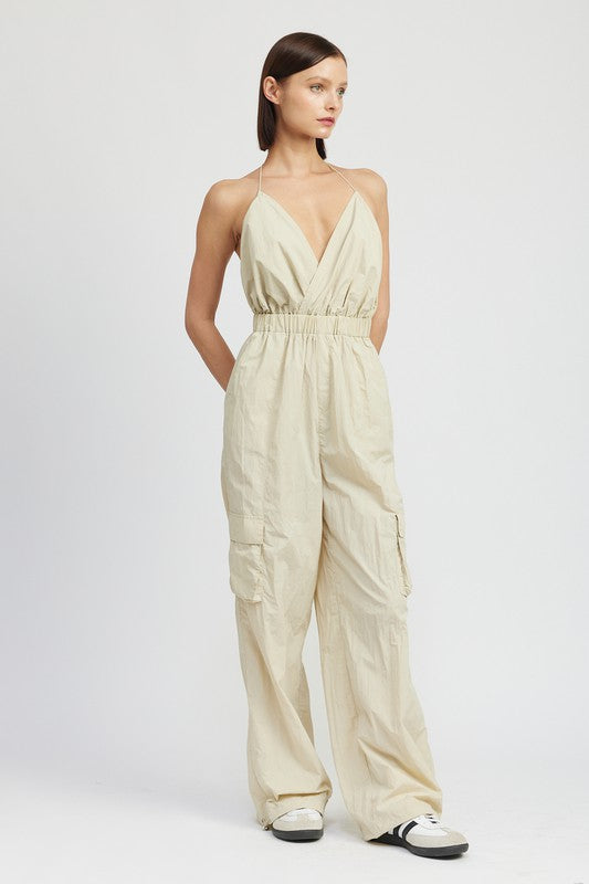 Spaghetti Strap Cargo Jumpsuit - Be Juliet