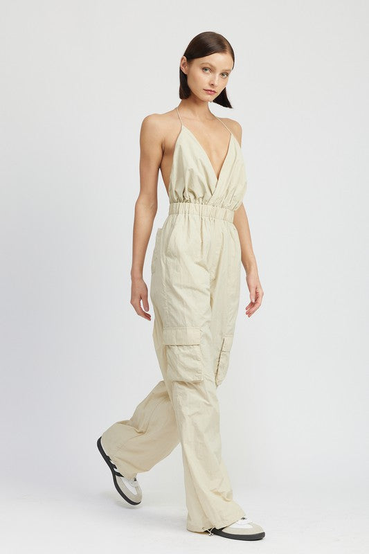 Spaghetti Strap Cargo Jumpsuit - Be Juliet