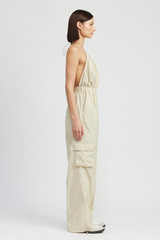 Spaghetti Strap Cargo Jumpsuit - Be Juliet