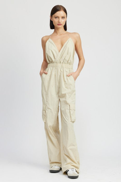 Spaghetti Strap Cargo Jumpsuit - Be Juliet