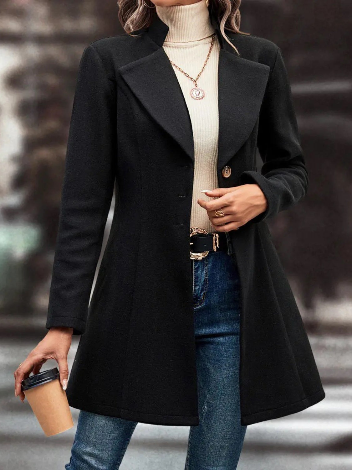 Collared Neck Longline Coat - Be Juliet