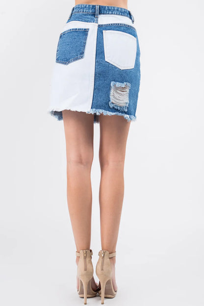 American Bazi Patched & Frayed Denim Mini Skirt - Be Juliet