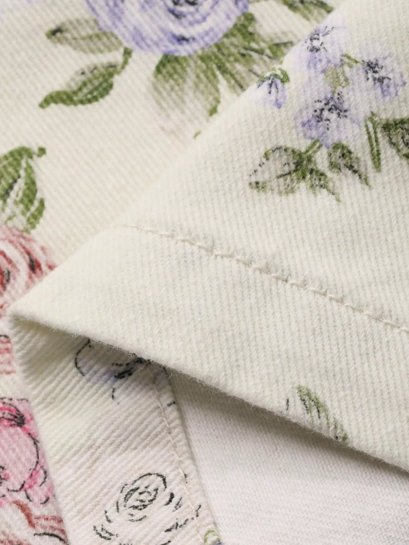 Floral Print Wide-Leg Jeans - Print, flat lay detail of fabric texture and stitching - Be Juliet