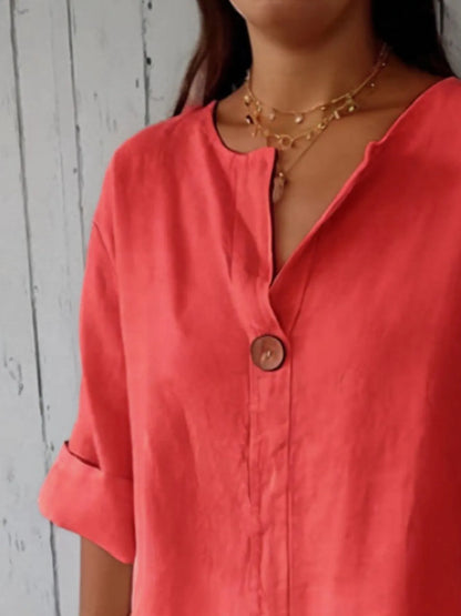 Catalina Notched Linen-Blend Blouse — Plus Size - Be Juliet