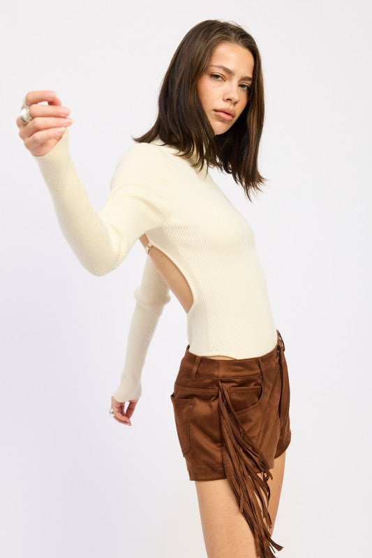 Long Sleeve Turtleneck Bodysuit with Open Back - Be Juliet