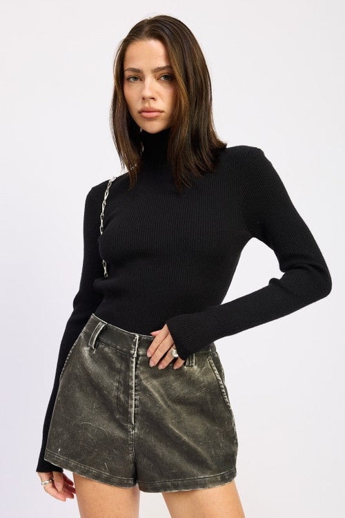 Long Sleeve Turtleneck Bodysuit with Open Back - Be Juliet