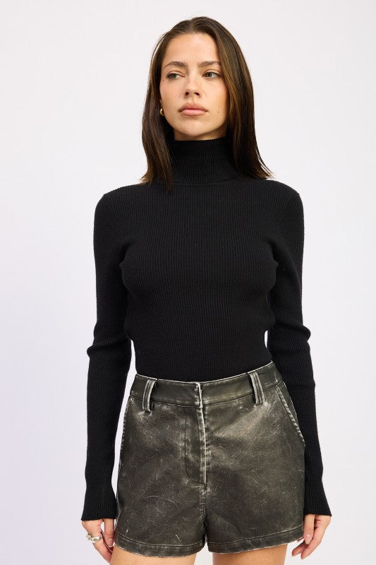 Long Sleeve Turtleneck Bodysuit with Open Back - Be Juliet